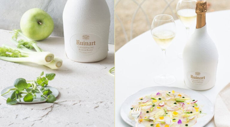 Menu Ruinart Blanc de Blancs x Sea bass citruses carpaccio and crunchy vegetables - Champmarket