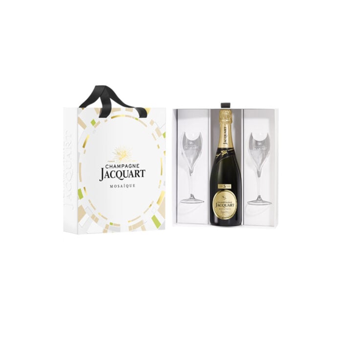 Champagne Jacquart Mosaïque Signature 5 ans d'âge Coffret Duo Bouteille et 2 verres - Champmarket