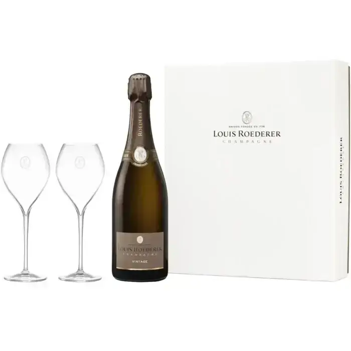 Champagne Louis Roederer Coffret cadeau composable 1 bouteille et 2 verres - Champmarket